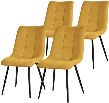 ML-Design matsalsstolar set om 4 senapsgula, vardagsrumsstolar med tygklädsel, svarta metallben, köksstolar med ryggstöd, stoppade stolar för matsal vardagsrum kök kontor, stoppade fåtöljer