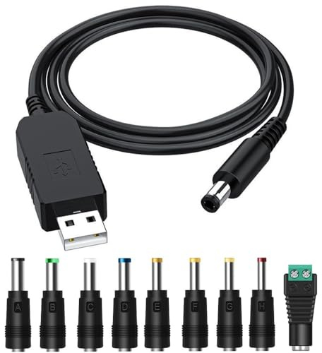 Gebildet DC 5V auf DC 12V USB Spannungs Aufwärtswandlerkabel, Stromversorgungs USB Kabel mit 9 Austauschbaren Klinkensteckern, Ladeadaptern und LED Anschlussstecker (100cm)