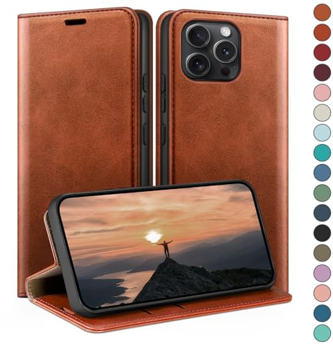 HUOUH für iPhone 13 Pro 6.1 Hülle mit RFID Schutzhülle aus Lederhülle Handyhülle,Kartenfach Leder ständer Handy hülle,360 Grad Schutz Cover für Apple 13 Pro Klapphülle Wallet Case Hellbraun