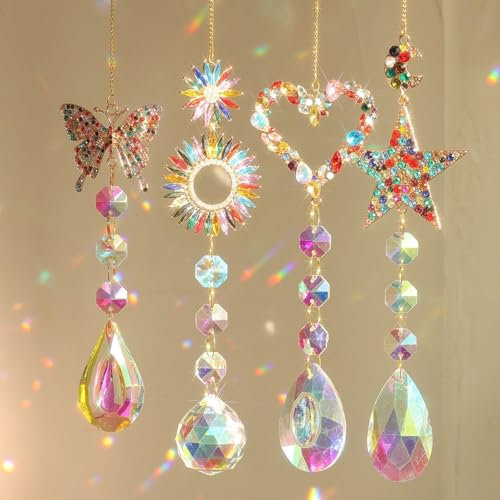 BDHYYM 4 acchiappasole in cristallo, cristalli Suncatcher da appendere, arcobaleno, cristallo trasparente, per finestre, casa, giardino