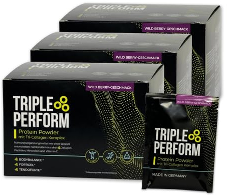 Triple Perform® Kollagen Pulver Wild Berry (90x 26g) im Sachet | Protein Pulver mit bioaktivem Tri-Collagen Komplex | Collagen Peptides | Zink, Magnesium, Vitamin C & Kollagen Peptide