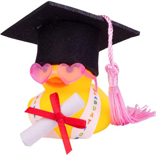 Mwmoeen Lustige Akademiker Kleine Gelbe Ente mit Diplom, Abschlussgeschenk | Mini Ente Auto Armaturenbrett Dekoration Mit Graduierung Hut, Prüfung Bestanden, Positive Geschenke, GröBe 6.0X4.5 cm