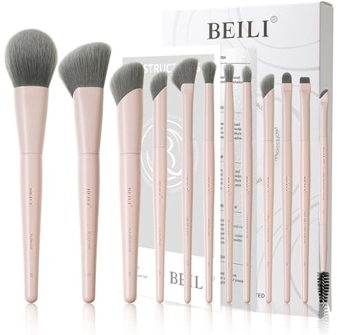 BEILI Pinselset Makeup Rosa Make Up Pinsel Set, 12 Veganes Make up Pinsel für Puder Grundierung, Concealer, Augenbrauen, Lidschatten, Kontur, Eyeliner, Blender Augenpinsel (Rosa)