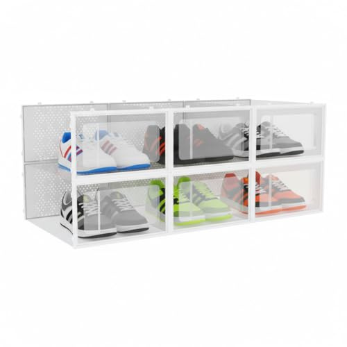 GEAD - Cajas Zapatos 6 pcs, Cajas Zapatos Transparentes, caja zapatos transparente apilable, cajonera plastico organizador, organizador zapatos armario hasta Talla 44 EU. Zapatero plastico