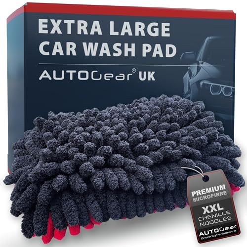 AutoGear NEW Jumbo Car Wash Mitt – Premium Chenille Microfibre Wash Mitt for Car Washing, Safe Scratch-Free Cleaning for Cars, Vans & Bikes Double-Sided Machine Washable UK Brand