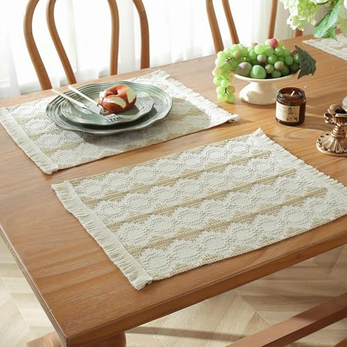 comfoyar Juego de 4 Manteles Individuales Beige Rectangular, Salvamanteles Individuales de Manteles Lavables con Borla para Cocinas y Comedores Decoración de Mesas para Fiestas 35x45cm