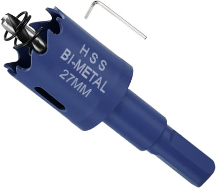 METALLIXITY Seghe Tazza Bimetallica Frese per Metallo 27mm (1-1/16), M42 Fresatrice Foro Acciaio Rapido con Punta Centrale, Chiave Esagonale e Molla - per Lamiere, Legno, Pannelli, Blu