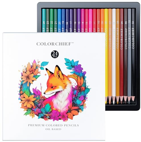 COLORCHIEF 24 Buntstifte für Malbücher für Erwachsene, Buntstiftset und Zeichenstifte zum Skizzieren, Künstlerbedarf für Jugendliche, weiche Mine, ölbasierend
