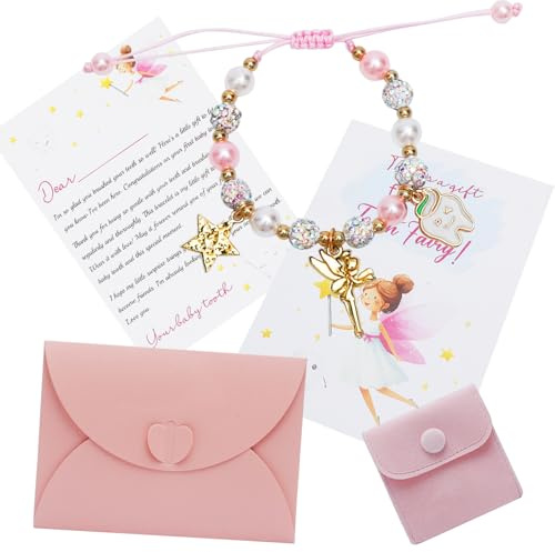KQDRAVINE Tand fe presenter flickor, tandfe vykort barnarmband, färgglada armband, lyckoarmband för inslagning födelsedag dop jul presenter till skolstart för dotter