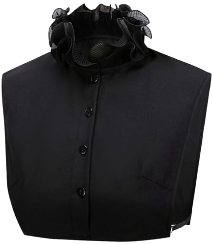 Hybursky Chiffon Fake Collar Detachable Half Shirt Blouse Top Double Layer Ruffle Mock Neck Base Shirt Thin Breathable Elegant Decorative False Collar for Women Girls Sweaters Collarless Dress (Black)