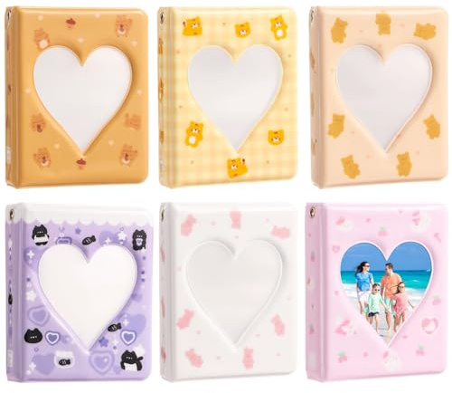 Portatarjetas de fotos con forma de corazón de amor, 6 álbumes de fotos con 40 bolsillos, 20 fundas, 3.5 x 4.3 pulgadas, mini carpetas de tarjetas fotográficas más bonitas decoraciones colgantes