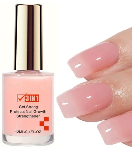 3 In 1 Nail Strengthener, Extra Strong Nail Polish Strengthener for Damaged Nails, Pink Nail Varnish, Nail Hardener for Fragile Nails, Nail Repair for Weak, Thin, Peeling Nails, Faster Growing