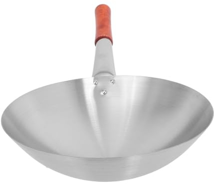 ULTECHNOVO Padella Wok in Acciaio con Manico in Legno Resistente e Antiruggine per Friggere Verdure e Carne su Piano Cottura Induzione