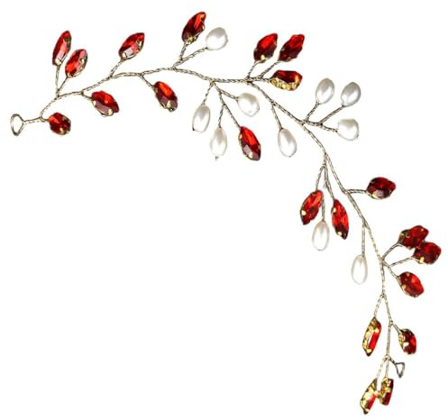 TEHAUX Vigne de Cheveux de Mariée Rouge en Perles et Cristaux Texture Fine, Effet Décoratif Élégant pour Dîner et Banquet