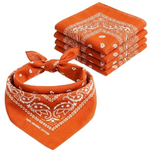 AURAE Bandana – 100% Bomull & Naturfibrer – Sjal Utan Polyester – Hög Kvalitet, Mjuk, Hållbar & Tvättbar – Bandana Man och Kvinna – Unisex & Barn, Apelsin, one size