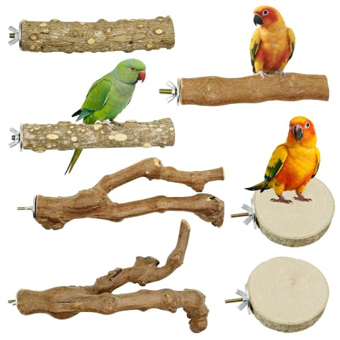 Allazone 7 Stück Naturholz Sitzstangen Set für Vögel, Papageien Sitzstangen aus Naturholz, Natürlicher Traubenstab Sitzstangen für Vogelkäfige Zubehör