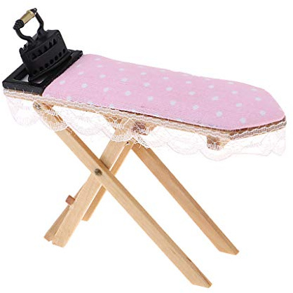 Table à repasser miniature en dentelle rose pour maison de poupée avec fer Accs