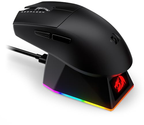 Redragon M999 Ratón Gaming Tri Modo Base Carga Magnética RGB 45000 dpi | 4 Botones Programables Diseño Ergonómico Compatible PC Portátil Mac DPI Ajustable