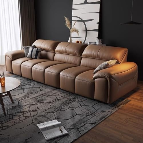 Italiensk lyxig modern enkel lädersoffa, massiv träram, rymlig och mjuk soffa, modern stor storlek, lämplig för vardagsrum/kontor/lägenhet.