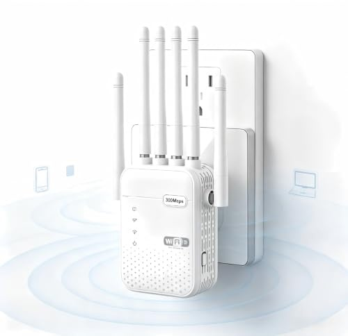 300Mbps Dual Band WiFi Extender Repeater with 6 Antennas, 2 Ethernet Ports, Multi Working Modes, WPS One Click Setup, UK Plug Wireless Signal Booster
