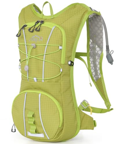 INOXTO Fahrradrucksack, 12Lmit 2LTrinkflasche, verstellbare wasserdichte Fahrradweste, hält Helm, Trinkrucksack für Radfahren, Wandern, Trekking, Männer und Frauen(Hellgrün)