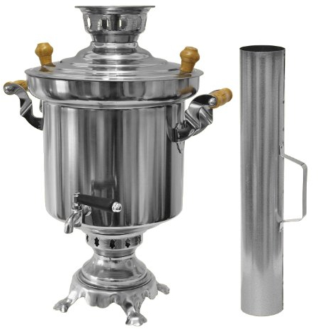 eveline24.com Samovar (5 l) - Chromé, acier inoxydable, chauffage au charbon de bois, portable, polyvalent, théière