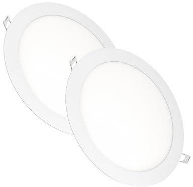 Jandei – Pack x 2 Downlights LED Empotrable Redondo, 18W, 1500 Lúmenes, Extraplano 13 mm, Orificio de Montaje Ø200-205 mm, Blanco Frío 6000K con Transformadores Incluidos