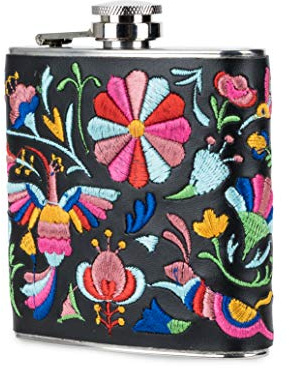 Blush Stainless Steel Pocket Hip Flask for Women, Colorful Floral Embroidery, Durable Leakproof Liquor Flask for Whiskey, Vodka, Tequila, Rum, Travel, Outdoor Party, Gifts for Women, 6 oz, Set of 1