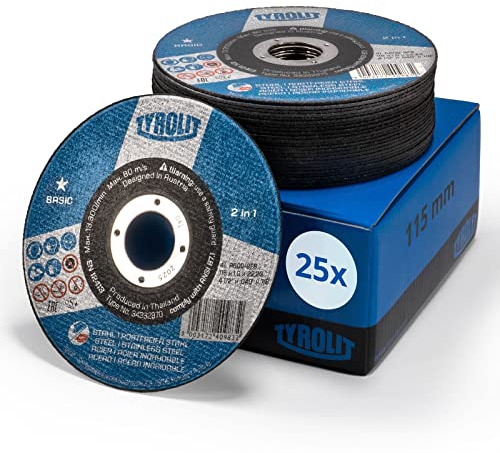 Tyrolit 25x Basic Trennscheiben 115 mm x 1mm x 22,23 mm A60Q | Trennscheiben für Metall, Stahl & Edelstahl I Extradünn für schnelles & gratarmes Trennen von Blechen oder Rohren | hohe Standzeit