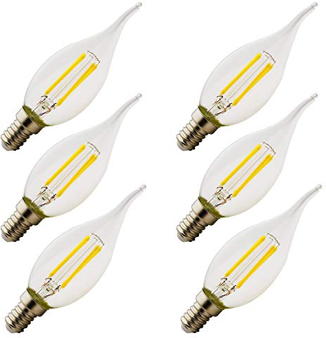 Chao Zan 6er Pack 4W E14 LED Kerze E14 Filament Fadenlampe, ersetzt 40W Glühlampe, Warmweiß 2700K Energiesparlampe, Klar Glas, 360° Abstrahlwinkel