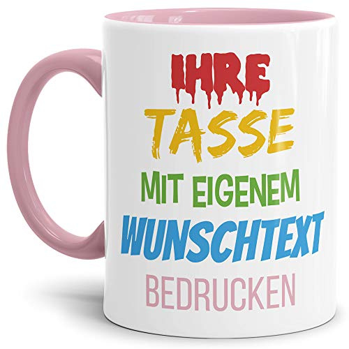 Tasse selbst gestalten/mit eigenem Text beschriften/Wunsch-Name/Spruch-Tasse/Innen & Henkel Rosa/Links & Rechts vom Henkel bedruckt