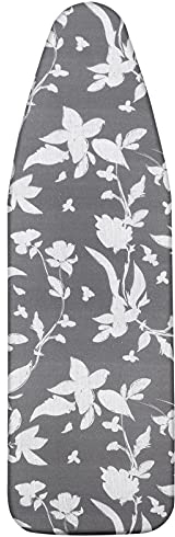 LEEWEITAS Ironing Board Covers 140x50cm, Large Ironing Board Cover with 100% Cotton Top and Thick Padding, Easy Fit and Scorch Resistant (Grey Floral, L)