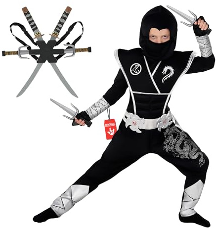 Morph Déguisement Ninja Enfant, Costume Ninja, Tenue de Jeu pour Enfants, Idéal pour Halloween, 10-12 Ans