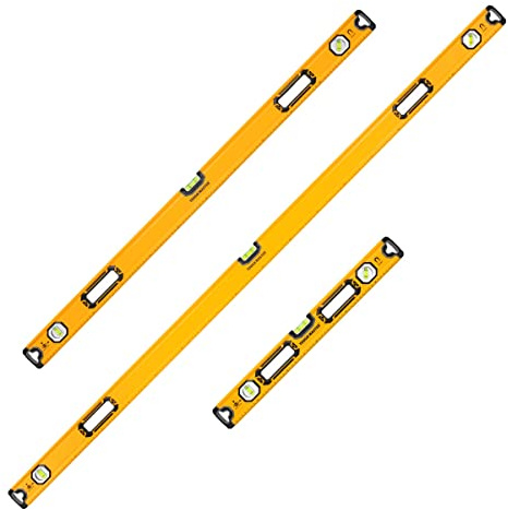 Tough Master 3 Piece PRO Spirit Level Set, Magnetic, 3 Vial High Accuracy, Front View Vial, Aluminium Shockproof Tool, 1800mm, 1200mm & 600mm