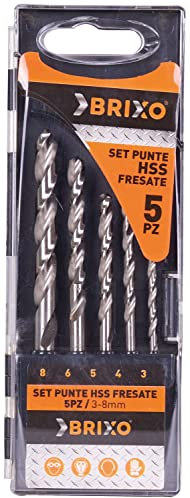 Briconess.com Set 5 punte per forare HSS in acciaio fresato per trapano tassellatore Brixo