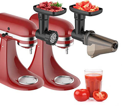 Fruit & Vegetable Strainer Attachment Set for KitchenAid Stand Mixer, Includes Food Grinder Attachment with Sausage Stuffer Tubes and Juicer Auger, Meat Grinder Attachment for KitchenAid by InnoMoon
