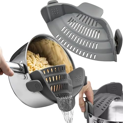 Mat'Ket - Colino Universale in Plastica Resistente - Facile da Usare, Pulizia Veloce, Perfetto per Pasta, Verdure, Riso - Accessorio da Cucina Indispensabile, Compatibile con Tutte le Pentole - Grigio