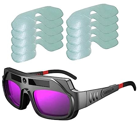 Emiif Schweißbrille, automatisches Variables Licht, Schweißbrille, Blendschutz, Schweißer-Schutzwerkzeuge für Plasmaschneidung, mit 10 Stück Folie