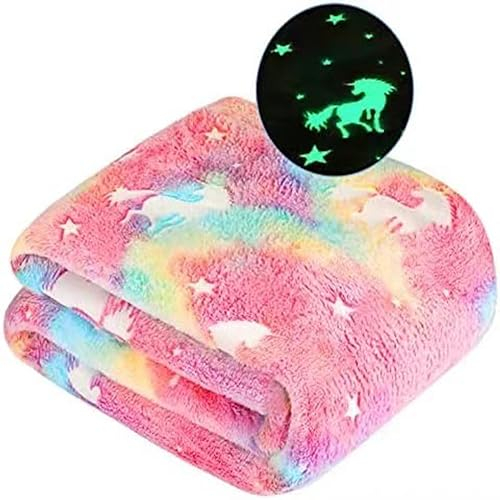 APOMOONS Coperta per bambini, con unicorno e arcobaleno, luminosa al buio, idea regalo per ragazzi e bambini, idea regalo per la nascita, coperta in pile per ragazze e ragazzi