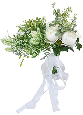 HERCHR Brautstrauß, Hochzeitsstrauß, Romantische Hochzeitsblumensträuße, Hochzeitsstraußhalter, Künstliche Blumen Für Bräute Und Brautjungfern(Weiß)