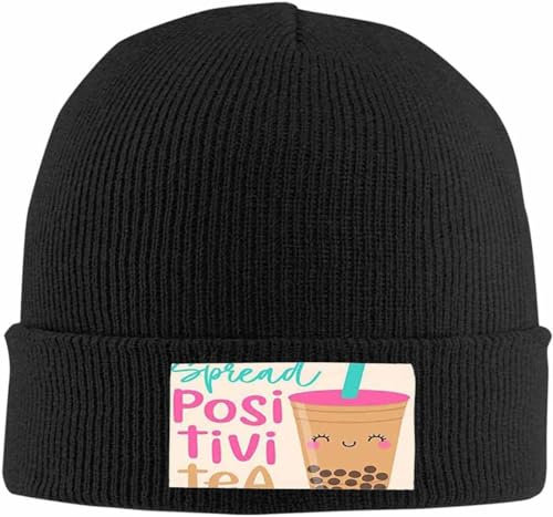 Diari Warme Wintermütze und stilvolle schwarze Strickmütze für Damen und Herren, süße Bubble Tea Minimalistische Beanies Cap, 4121a-cute Bubble Tea Beanie-Mütze, One size