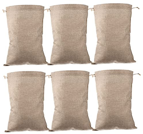 OFFSCH 6pcs Burlap Drawstring Pockets Reusable Vegetable Storage Bags for Garden