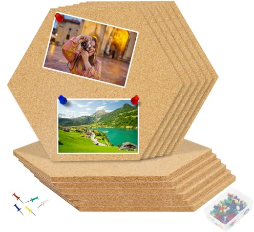 Gucass 12 Stück Pinnwand Kork, Sechseckige Korkplatte Selbstklebende Korkwand, DIY Filz Pinnwand mit 80 Bunt Pushpins, Dekorative Korktafel für Foto Hängen, Notizen, Heimdekoration und Büro Memorandum