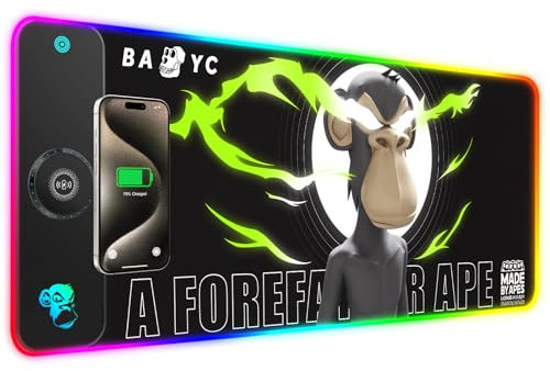 GIM RGB Gaming Mouse Pad with 15W Wireless Charging, Bored Ape Yacht Club -(BAYC) NFT Edition LED Mouse Pad with 10 Light Modes,Extra Large Mousepad 800x300x4MM (BAYC-A)