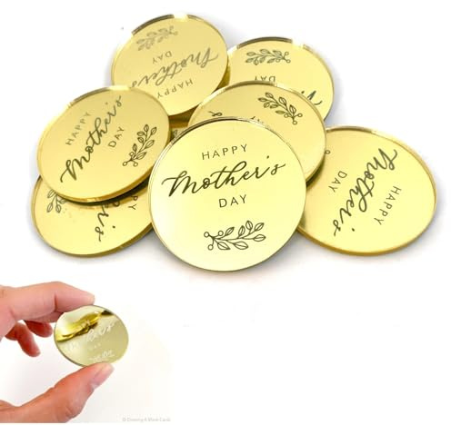 8 PCS Mothers Day Cupcake Toppers, Gold Circle Mirror Acrylic Mothers Day Cake Toppers, Mum Cake Topper, Cake Cupcake Topper Disc, Mothers Day Cupcake Decorations