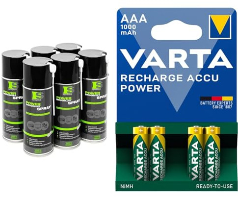 Spraytive Power 6 x 400ml Druckluftspray/Druckluftreiniger mit 100mm Sprühverlängerung | Druckluft aus der Dose (Air Duster) | für die Reinigung von Tastatur & VARTA Batterien AAA