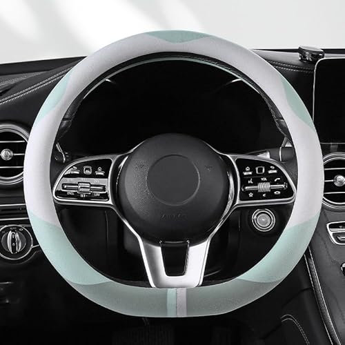 Auto Lenkradbezug für VW Ameo/Bora/Jetta/Lamando/Lavida/Passat/Phideon/Polo Vivo, Anti Rutsch Atmungsaktiv Fell Wenden Auto Lenkradabdeckung Lenkradhüllen Zubehör,D-Green