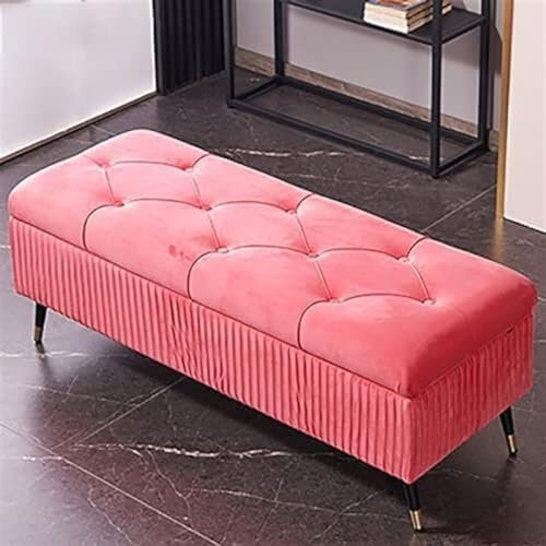 Ottoman-Bank, gepolsterter Fußhocker, Sofa-Hocker, Schuhhocker, Samt-Aufbewahrungsbank, luxuriöse Aufbewahrungsbank, Polsterbank, moderne Schlafzimmer-Eingangsbank mit Stauraum (Farbe: Rosa, Rot,