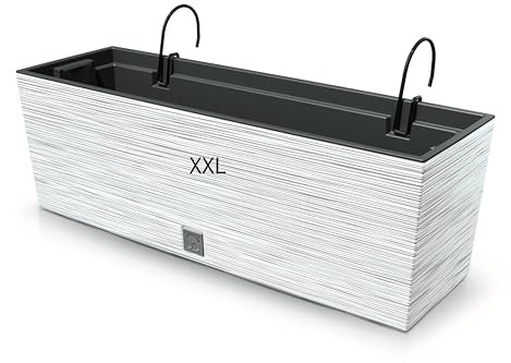 MELTOM Blumentopf Blumenkasten mit Halter Balkonkasten 3D Rillenmuster 3 Farben 2 Größen (Weiß, XXL- 58 cm)