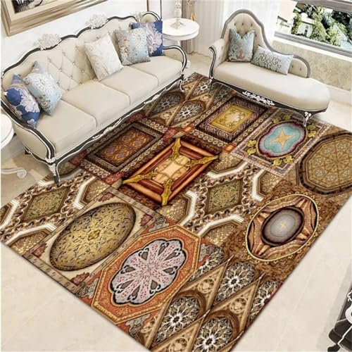 flokati Teppich waschbar Teppich Baby atmungsaktiv Traditionelles farbenfrohes Druckdesign Klassisches Muster Wohnzimmerteppich Fleckenbeständig deko Teppich Schlafzimmer Teenager mädchen 90X150CM